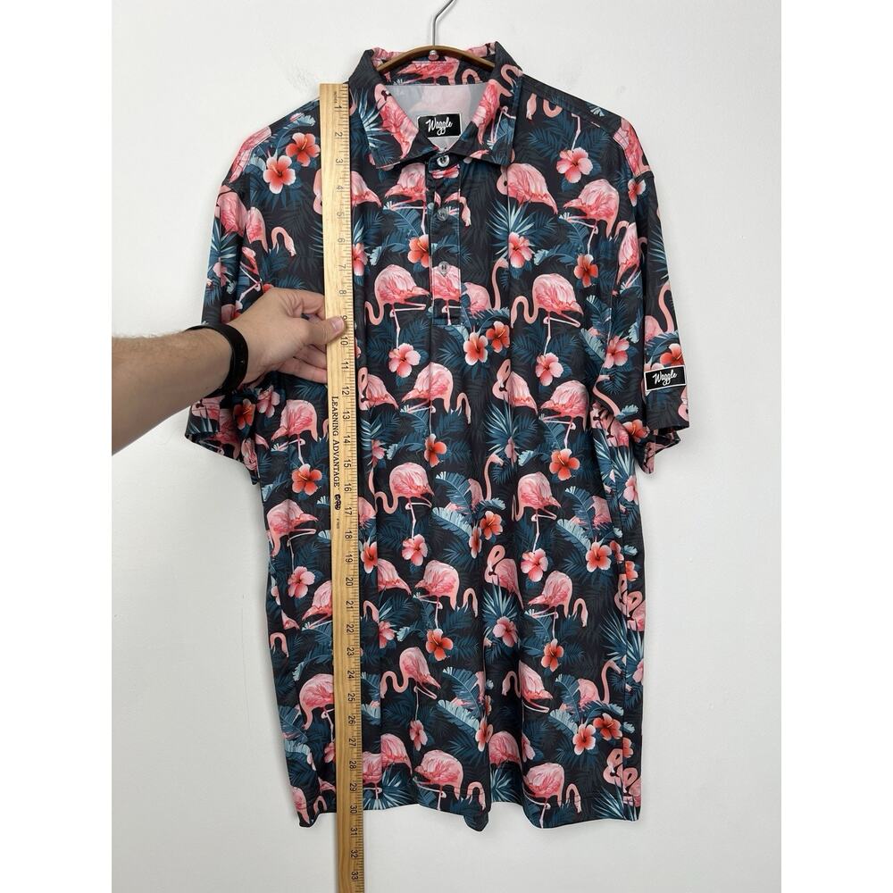 Waggle Golf Polo Shirt Men's Large Navy Jungle Pink Flamingo Hawaiian‎ Blossom - Picture 5 of 7